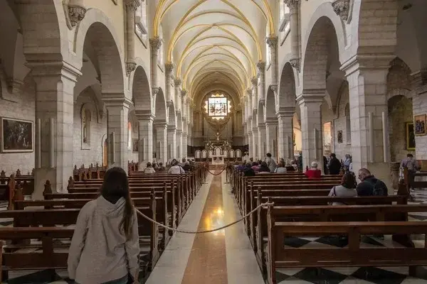 Image of inside the Franciscan Convent of St Catherine in Bethlehem. From: https://www.custodia.org/en/news/the-franciscan-community-in-bethlehem-our-daily-prayers-for-peace-from-the-place-of-the-nativity/