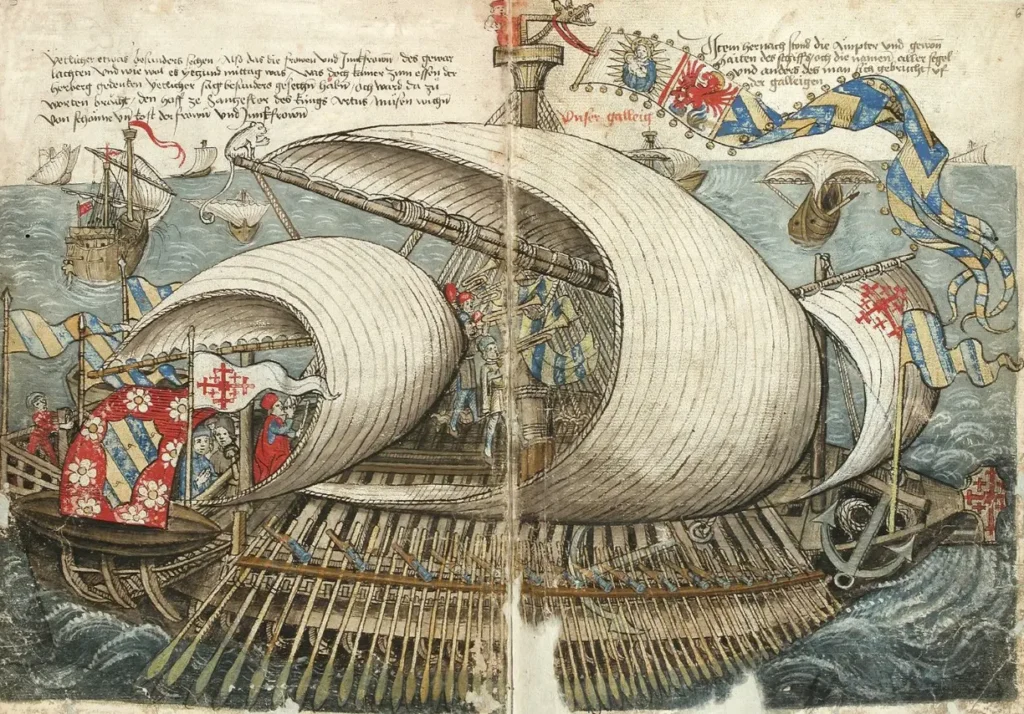 A galley ship carrying pilgrims to Holyland