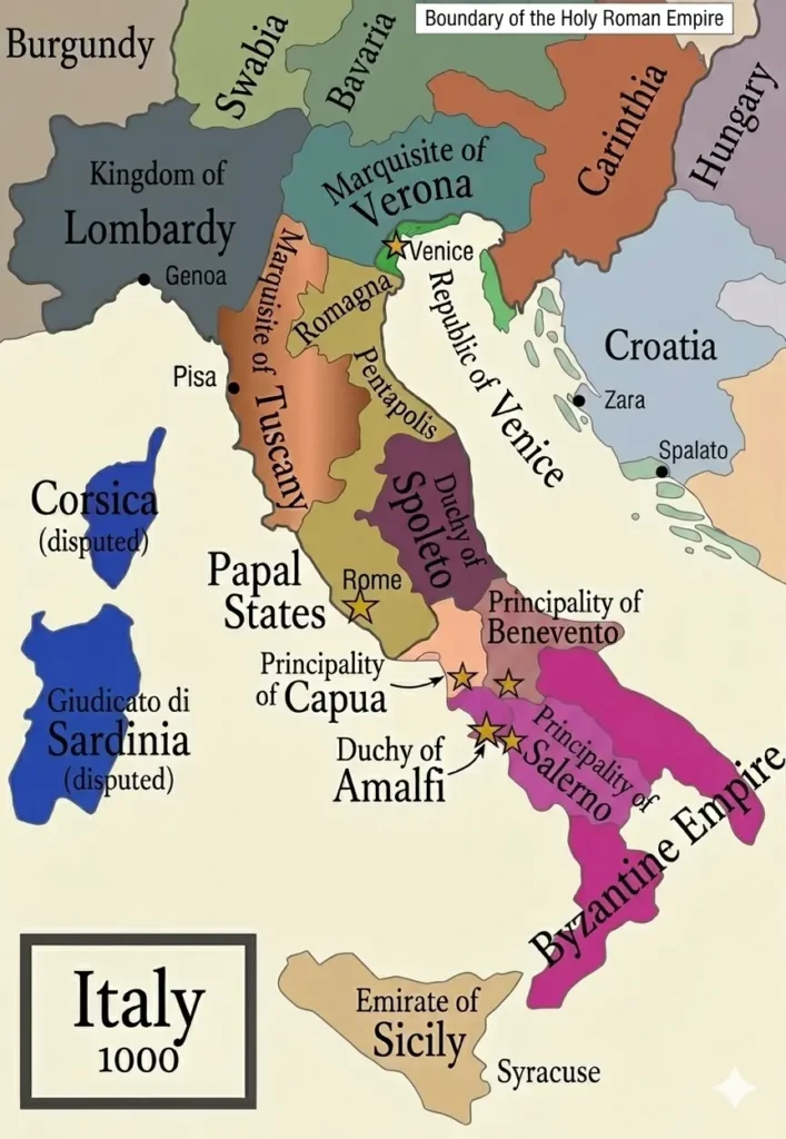 Map of Political Map of Italy circa 1000 CE