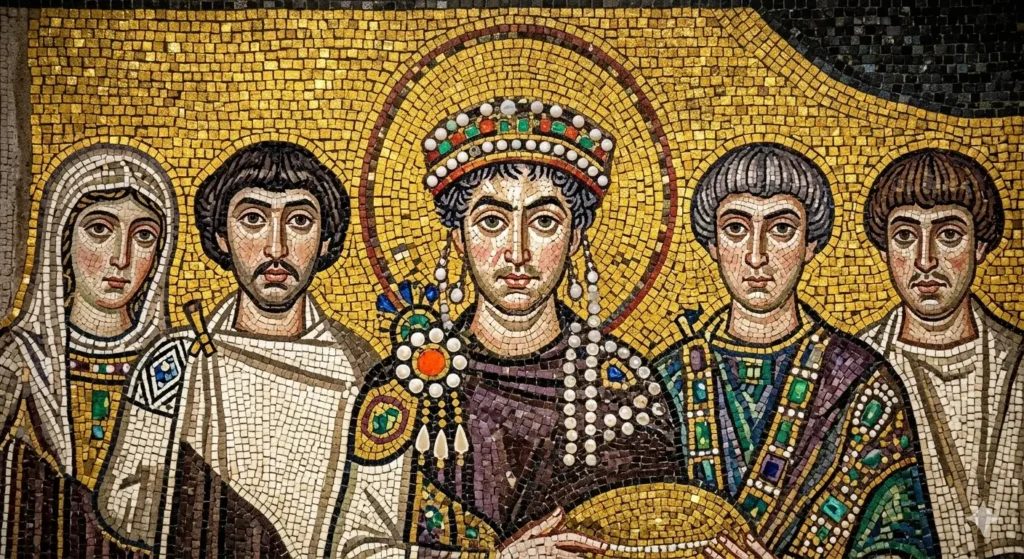 Image of Mosaic (Modified from: https://shadowsofconstantinople.com/romanidentity/))